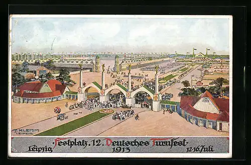 Künstler-AK Leipzig, 12. Deutsches Turnfest 1913, Festplatz