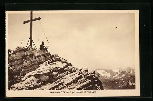 AK Mittlere Karwendelspitze mit Gipfelkreuz