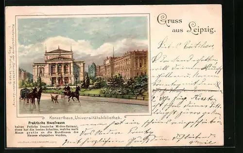 Künstler-AK Leipzig, Konzerthaus und Universitätsbibliothek