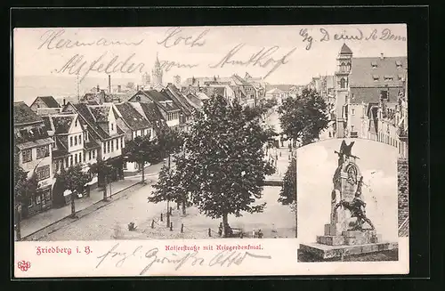 AK Friedberg i. B., Kaiserstrasse mit Kriegerdenkmal