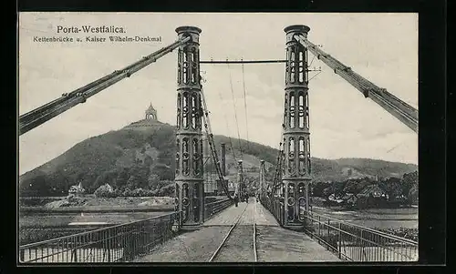 AK Porta Westfalica, Kettenbrücke und Kaiser Wilhelm-Denkmal