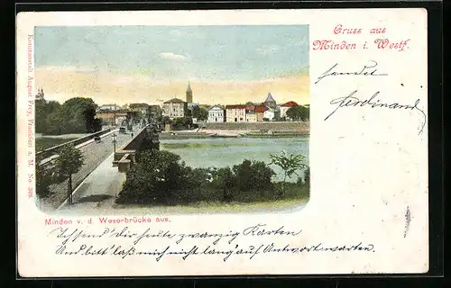 AK Minden i. W., Blick von der Weserbrücke