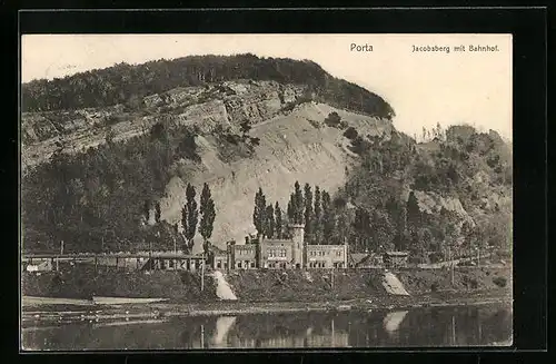 AK Porta, Jacobsberg mit Bahnhof