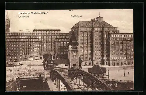 AK Hamburg-Kontorhausviertel, Wolkenkratzer Chilehaus und Ballinhaus