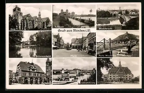 AK Minden i. W., Markt, Schleuse, Regierung