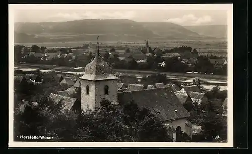 AK Herstelle / Weser, Gesamtansicht aus der Vogelschau