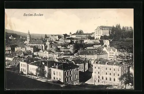 AK Baden-Baden, Teilansicht mit Kirche