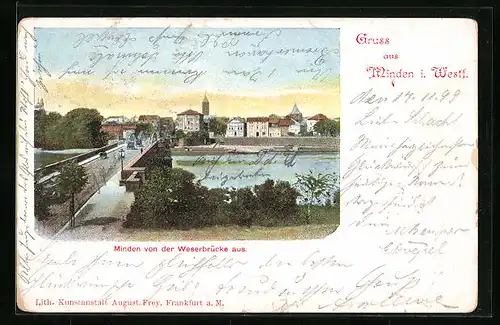 AK Minden i. Westf., Teilansicht von der Weserbrücke aus