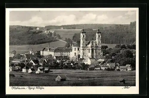 AK Ottobeuren /Bayr. Allgäu, Teilansicht mit Kirche