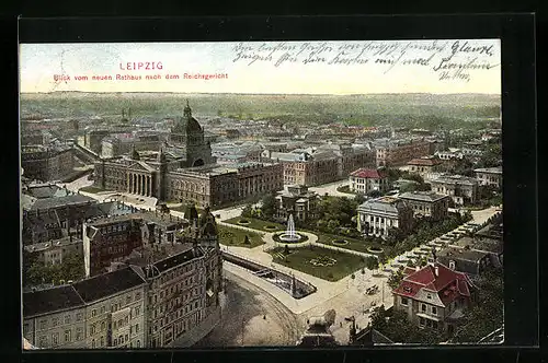 AK Leipzig, Blick vom neuen Rathaus nach dem Reichsgericht