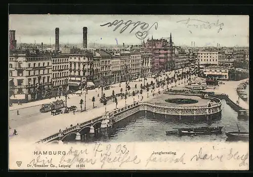 AK Hamburg-Neustadt, Jungfernstieg mit Strassenbahn