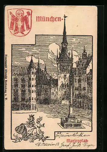 AK München, Partie am Marienplatz