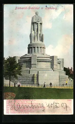 AK Hamburg-St.Pauli, Blick zum Bismarck-Denkmal