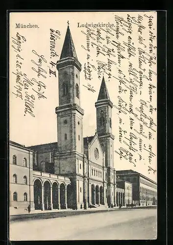 AK München, Partie an der Ludwigskirche