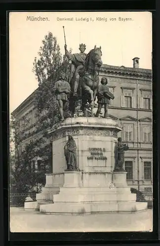 AK München, Blick zum Denkmal Ludwig I., König von Bayern