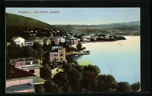 AK Abbazia, Panorama von Süden gesehen