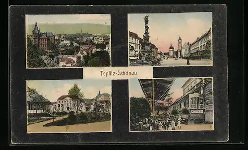AK Teplitz-Schönau, Gasthaus, Denkmal, Ortspartie
