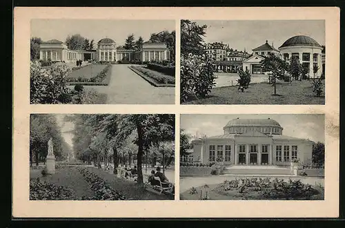 AK Franzensbad, Nataliequelle, Kurplatz mit Franzensquelle, Masarykpromenade, Glauberquelle