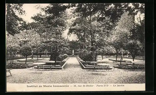 AK Paris, Institut de Marie Immaculée, 56, Rue St-Didier, Le jardin