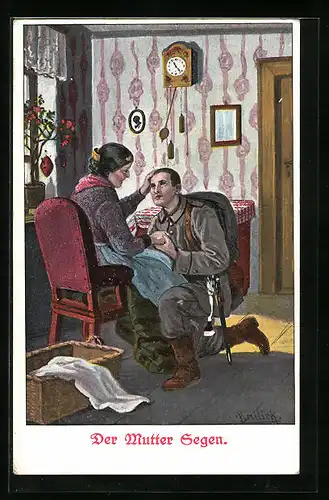 Künstler-AK Alfred Mailick: Der Mutter Segen, Sohn auf Knien vor der Mutter