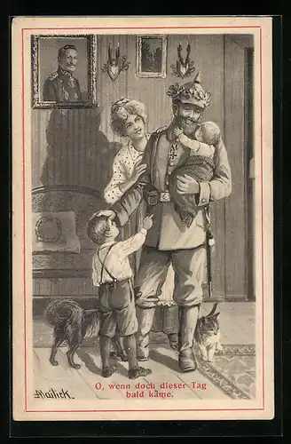 Künstler-AK Alfred Mailick: Soldat in Uniform mit seiner Familie