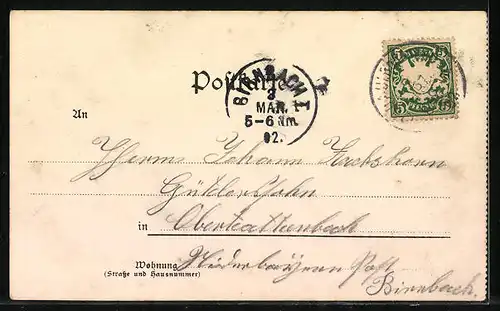 Lithographie Konstanz, Teilansicht mit Kirche, Bergpanorama mit Tödi, Glärnisch und Köpfenstock