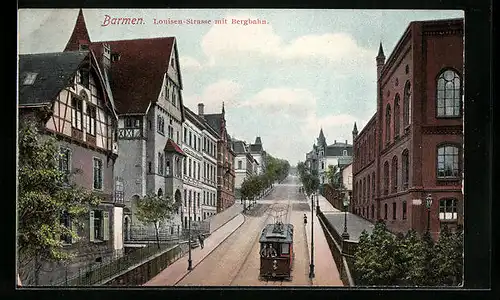 AK Barmen, Louisen-Strasse mit Bergbahn