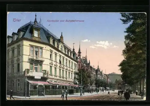 AK Trier, Gasthaus an der Nordallee mit Bahnhofstrasse