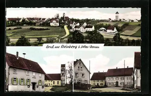 AK Steinberg b. Ulm /Donau, Gasthaus und Bäckerei, Rathaus, Teilansicht
