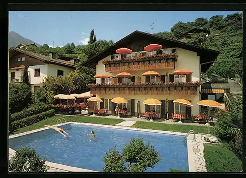 AK Dorf Tirol-Meran, Pension Villa Gang mit Schwimmbecken, Tappeinerpromenade, Zenobergstrasse 25