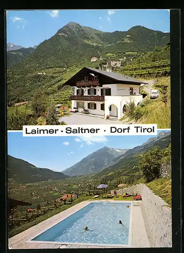 AK Dorf Tirol oberhalb Meran, Pension Laimer-Saltner, Gnaidweg 10, Schwimmbecken
