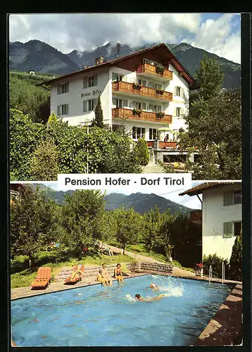 AK Dorf Tirol bei Meran, Pension Hofer, Jaufenstrasse 11, Schwimmbecken