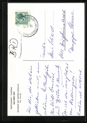 AK Schenna bei Meran, Restaurant Saltner Hof, Innenansichten