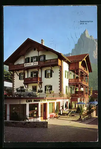 AK Seis am Schlern, Hotel Monte Pez mit Santnerspitze