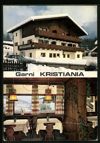 AK Seis am Schlern, Pension Garni Kristiania im Schnee, Innenansicht