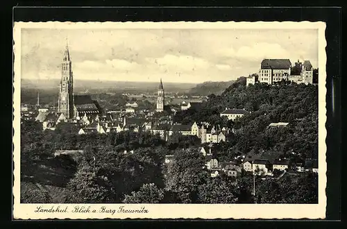 AK Landshut, Blick auf Burg Trausnitz