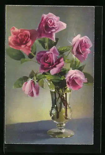 Künstler-AK Photochromie Nr. 4090: Rosen in einer Vase