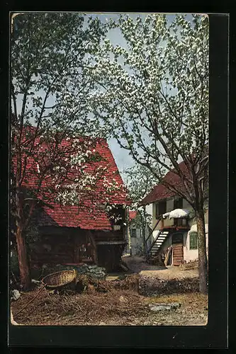 Künstler-AK Photochromie Nr. 2994: Ortspartie mit Bäumen