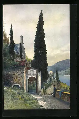 Künstler-AK Photochromie Nr. 1613: Mann vor einem Tor