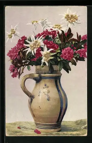 Künstler-AK Photochromie Nr. 725: Alpenblumen in einer Vase