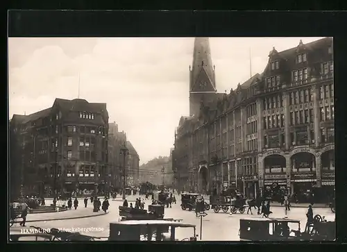 AK Hamburg, Mönckebergstrasse mit Geschäften und Pferdewägen