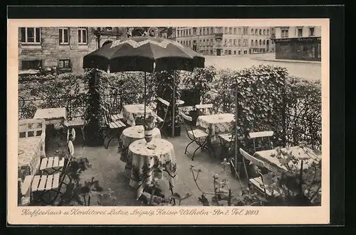 AK Leipzig, Cafe und Konditorei Lutze, Kaiser-Wilhelm-Strasse 2, Terrasse