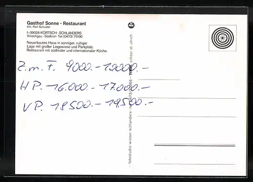 AK Kortsch /Schlanders, Gasthof Sonne