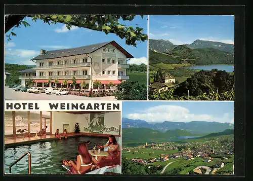 AK Kaltern a. d. Weinstrasse, Hotel Weingarten, Schwimmbad, Ortspartie