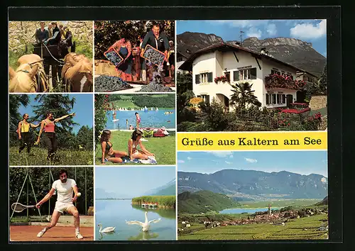 AK Kaltern am See, Pension Mathilde, Barleiterweg 1, Tennisspieler, Badesee