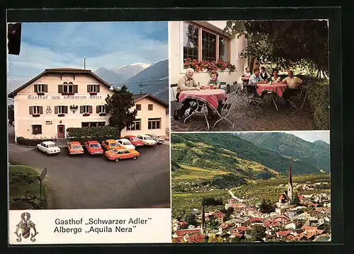 AK Schlanders, Gasthof Schwarzer Adler, Terrasse, Teilansicht