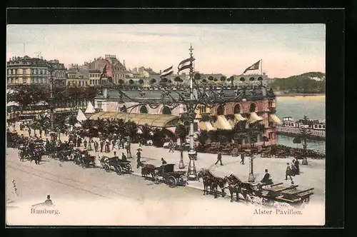 AK Hamburg-Neustadt, Gasthaus Alster Pavillon mit Pferdewägen