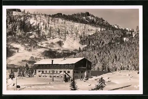 AK Bodenschneid, Skihaus Spitzingsee im Schnee geg. Bodenschneid