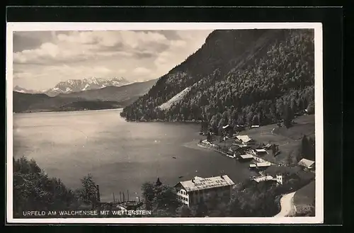 AK Urfeld am Walchensee, Uferpartie mit Wetterstein