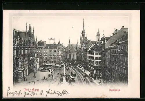 AK München, Marienplatz mit Strassenbahn